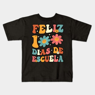 Spanish Teacher Kids Retro Groovy Feliz 100 Kids T-Shirt